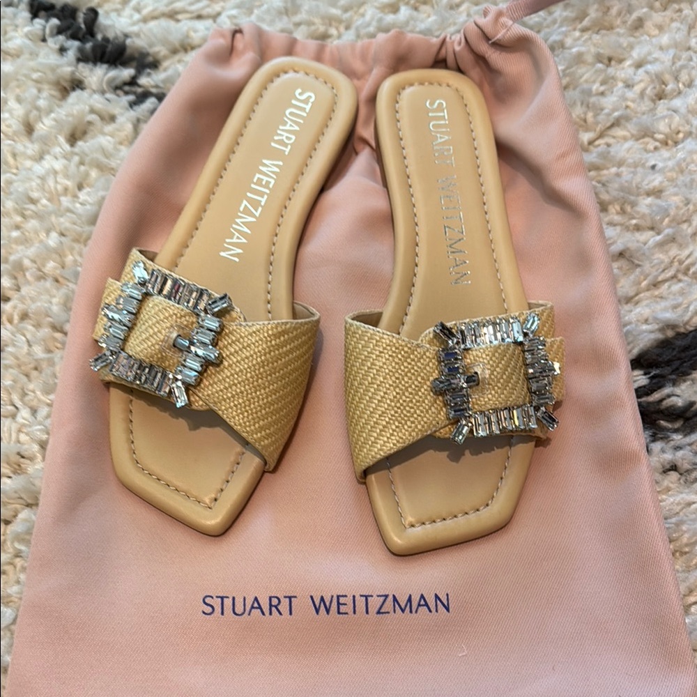 Stuart Weitzman Women's Gold Slide Sandals